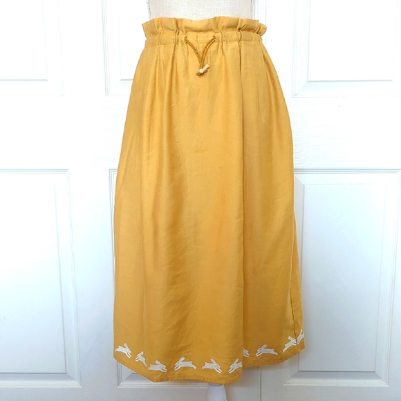 Yellow Midi Drawstring Skirt with white Rabbit Detail - Picture 1 of 6